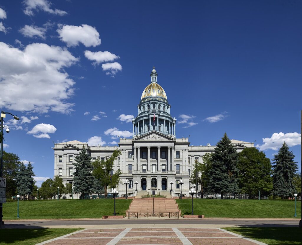 The golden-domed Colorado State Capitol building in Denver, home of the Colorado General Assembly, which passed House Bill 26-1223.
